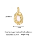 Detailed size chart for golden oval charm with mother-of-pearl inlay and hammer texture - Hammered Oval Shape (H-13628)