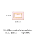 14k gold plated rectangular charm with soft pink enamel and sparkling zircon inlay - Rectangular Style (H-13607) / Pink