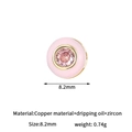 Pink enamel and zircon 14K gold plated copper 8.2mm round bead for DIY jewelry making - Round Style (H-13483) / Pink