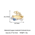 Detailed sailboat charm measurements showing 16.17mm height in gold copper with blue zircons - Sailboat Style (H-13633)