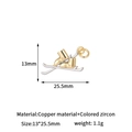 Detail view of copper zircon ski pendant showing 13x25.5mm size and weight specs - Ski Boot Style (H-13671)