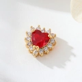 Pendentif cœur en or 14K avec zircon rouge et diamants blancs pour création bijoux DIY - Plaqué or véritable à haute rétention de couleur / Rouge