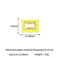 Fluorescent yellow 14k gold plated square zircon bead with 8.6mm by 12.28mm dimensions - Rectangular Style (H-13607) / Yellow