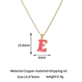 Detail view of pink enamel letter E pendant in 14K gold plated copper with dimensions - Letter E Pendant Only (Without Chain)