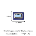 Macro view of a 14k gold-plated rectangular bead featuring blue enamel and zircon inlay - Rectangular Style (H-13607) / Blue
