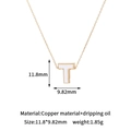 Detailed view of white enamel letter T pendant with 14K gold plating and measurements - T-Single Pendant