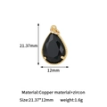 Colgante de lágrima con circón negro chapado en oro de 14K para bisutería DIY - Forma de gota de agua / Dorado (H-13617 Negro)