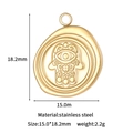 Golden stainless steel Hamsa Hand pendant with detailed engraving and dimensions - Hamsa Hand Style (GD1018) / Gold