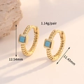 14K gold plated twisted chain hoop earrings featuring a square turquoise stone setting - 14K Gold Turquoise Screw Style (H-14080)