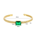 Dettaglio del bracciale rigido dorato con zircone verde e misure del prodotto - Oro 14K XZ-382
