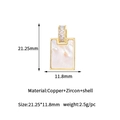 Macro view of rectangular gold-plated copper pendant with white shell and zircon inlay - 14K Gold Rectangular Mother Of Pearl (D1937)