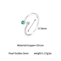 Detail of adjustable copper ring with 17.8mm diameter featuring green and white zircons - Silver (CGZJZ108)