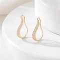 Polished 14K gold plated teardrop earring components with zircon accents for DIY jewelry - Wave Zirconia Ear Hook (K-0372)