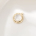 Round 14K gold plated pendant with white shell inlay and twisted metal border for DIY jewelry - Round Style (P20255)
