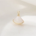 14K gold plated fan-shaped shell pendant with elegant white inlay and round metallic bail - Fan Style (P20330)