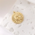 Macro detail of 14K gold plated sun and moon coin pendant on a white stone base - Sun And Moon Face Style (H-10764)