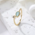 Adjustable gold ring with blue teardrop druzy stone and round zircon crystal - 14K Gold Sea Blue Stone Style(H-10128)