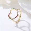Elegant gold open ring with heart design featuring colorful zircon pave settings - Multi-Color Heart Style(H-8426)