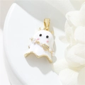 Cute pearl ghost charm in 14k gold plated copper for DIY necklaces and earrings - 14K Gold White (H-10727)