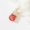 Cute red lucky bag pendant with golden antlers and teardrop gem on white wood - 14K Gold Red (H-10785)