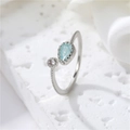 Silver open ring with pear-cut light blue stone and round zircon in belt style - Silver Sea Blue Stone Style(H-10128)
