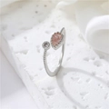 Silver heart belt open ring with teardrop pink zircon and beaded band detail - Silver Pink Stone Style(H-10128)