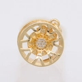 Macro detail of a 14K gold-plated car wheel pendant with micro-set zircon stones - Car Wheel Hub Pendant (H-7321) / Gold
