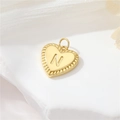 Gepolijste 14k vergulde hartvormige hanger met letter N en radiaal gegroefd patroon - Stijl N (H-10525)