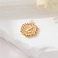 Vintage gold hexagonal pendant featuring an embossed letter Z with beaded edges - Gold Letter Z (P24279-Z)