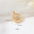 14K gold plated sunburst pendant with white shell and cubic zirconia, 20.1mm x 15.1mm - Round Sun Ray Style (vip330)