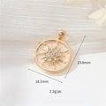 14K gold plated sunburst pendant with white shell and micro-set zircon 18.1mm - Round Sun Flower Style (vip331)
