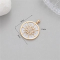 14K gold plated sunburst round pendant with white shell and zircon for DIY jewelry - Large Sunburst Style (vip332)