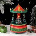 Weihnachtliche Karussell-Spieluhr mit dekorierten Tannenbäumen und festlichem Sockel - Weihnachtsbaum Punkt Grün