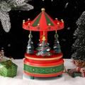 Weihnachtliche Karussell-Spieluhr mit rot-grünen Streifen und festlichen Mini-Bäumen - Weihnachtsbaum Floral Grün