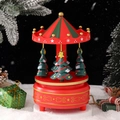Christmas carousel music box in red and green with mini trees and snowflake patterns - Christmas Tree Red and Green