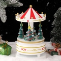 Christmas carousel music box with red striped canopy and star-topped festive trees - Christmas Tree Floral White