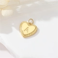 Polished 14k gold heart pendant with letter A engraving and sunburst textured edges - Style A (H-10512-1)