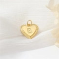 Polished 14k gold heart charm with letter B engraving and decorative ribbed edges - Style B (H-10513)