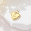 14k gold heart-shaped pendant with letter C engraving and sunburst texture - Style C (H-10514)