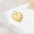 Polished 14k gold heart-shaped pendant featuring embossed letter D with radial grooves - Style D (H-10515)