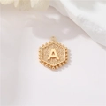 Vintage gold hexagonal pendant with 3D letter A and beaded edge for DIY jewelry - Gold Letter A (P24279-A)
