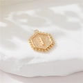 Vintage gold hexagonal pendant with letter I relief and beaded border on stone base - Gold Letter I (P24279-I)
