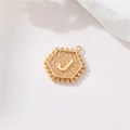 Gold plated hexagon necklace charm featuring a matte finish and raised letter J - Gold Letter J (P24279-J)