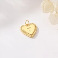 14k vergulde hartvormige hanger met letter T-gravure en decoratieve radiale textuur - Stijl T (H-10531)