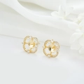 Elegante 14k vergoldete Kleeblatt-Ohrstecker mit Zirkonia für DIY-Schmuckherstellung - Kleeblatt-Design (H-7930)