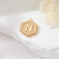 Elegant gold hexagonal pendant with letter N and beaded edge for DIY necklaces - Gold Letter N (P24279-N)