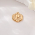 Vintage gold hexagonal pendant featuring letter P with polished beaded edges and textured finish - Gold Letter P (P24279-P)