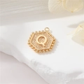 Hexagonal vintage gold pendant with letter Q and embossed beaded edge for DIY necklaces - Gold Letter Q (P24279-Q)
