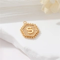 Golden hexagon letter S pendant with beaded edge and matte texture for DIY jewelry - Gold Letter S (P24279-S)
