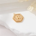 Vintage golden hexagonal pendant with letter R detail for DIY jewelry making - Gold Letter R (P24279-R)